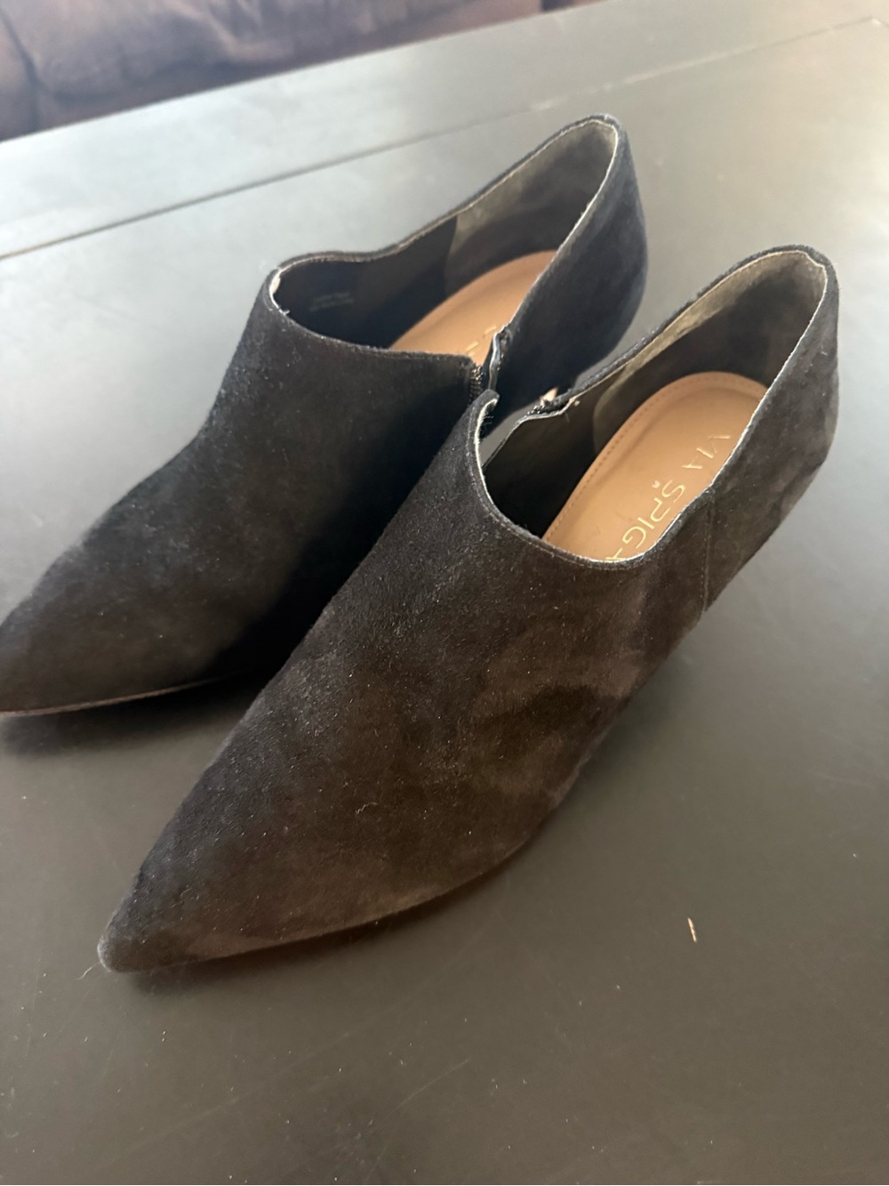 Via Spiga Black Suede Pointed-Toe Slip-On Women's Shoes